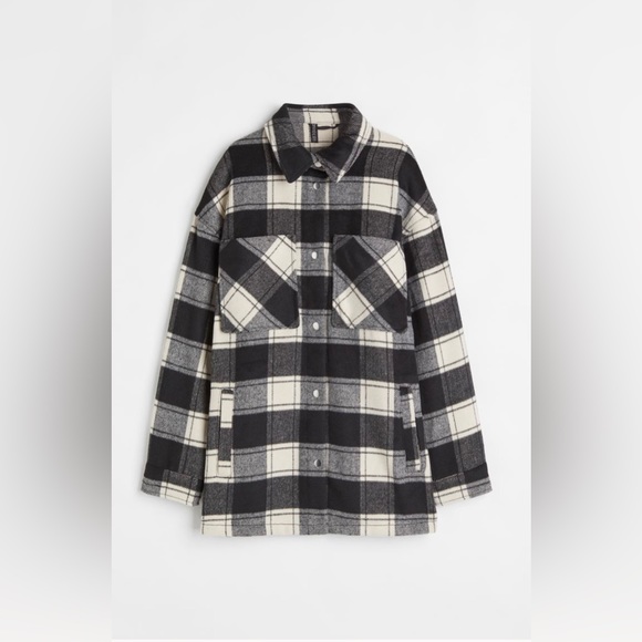 H&M Brushed Twill Jacket in Black/Plaid - Size XS - Picture 1 of 7